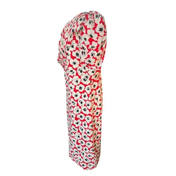 Digna Yero Sakowitz Womens Dress Size 10 Red Blk Wht Puff Sleeves & Draped Yoke - Picture 7 of 16